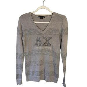 Armani Exchange Gray V-Neck Sweater